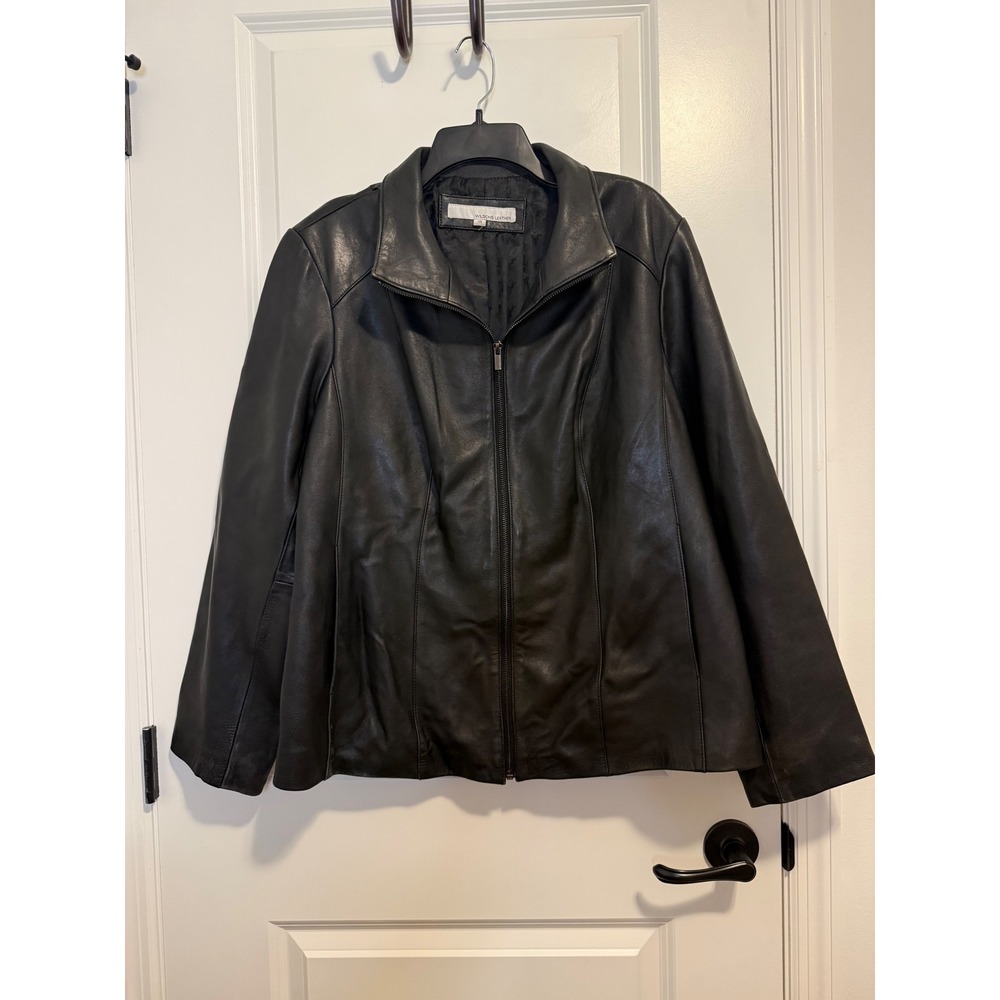 Wilsons Leather Jacket Womens 1X Black Good Zip Up Minimalist